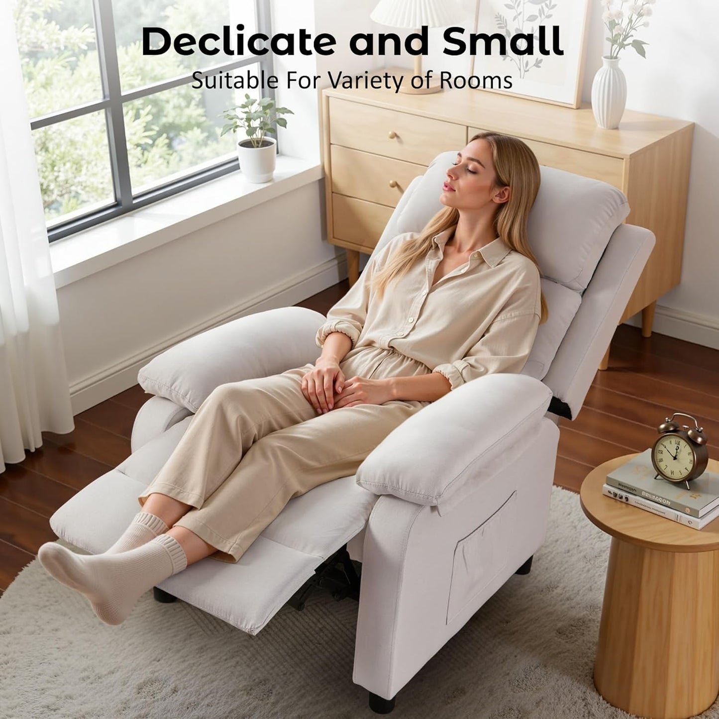 Korser Recliner Chair, 360 Swivel Rocker Chair for Adults, Small Rocking Recliner for Small Spaces, Upholstered Fabric Glider Recliner Nursery