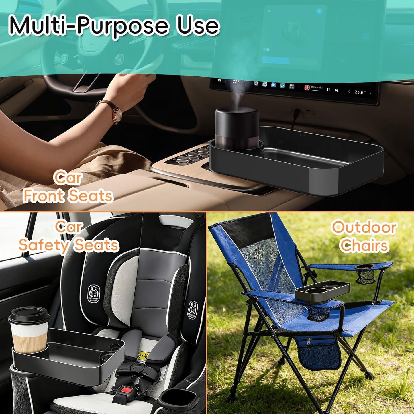Kids Car Seat Tray, Travel Tray with Cup Holder for Toddler Baby, Kids Car Seat Food Snack Organizer for Road Trip, Stroller Snack Organizer Travel Must Haves Toddler Must Haves (Dark Gray, 1PCS)