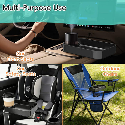 Kids Car Seat Tray, Travel Tray with Cup Holder for Toddler Baby, Kids Car Seat Food Snack Organizer for Road Trip, Stroller Snack Organizer Travel Must Haves Toddler Must Haves (Dark Gray, 1PCS)