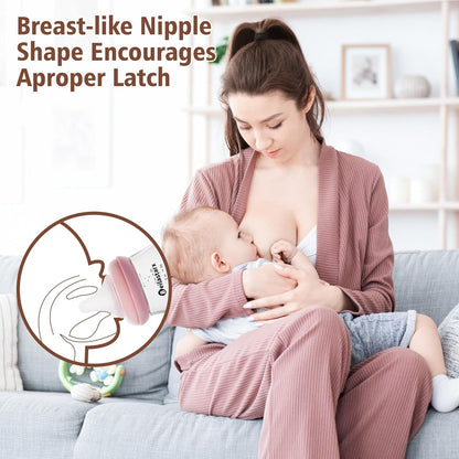 Glass Baby Bottles with Natural Response Nipple Size SS - Anti Colic Baby Bottles Wide Neck Slow Flow Baby Bottle (Multicolor, 4oz (Pack of 2))