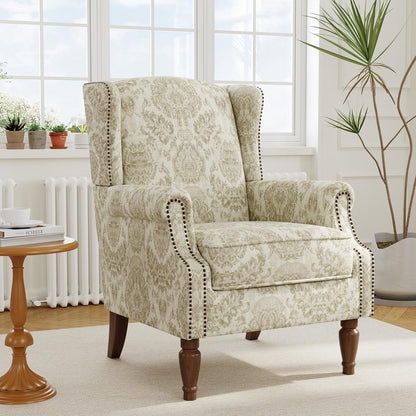 Swivel Rocker Recliner Chair, Manual Nursery Glider Recliner, Floral Fabric Wingback Accent Chair with Adjustable Backrest & Footrest for Small Spaces Living Room Bedroom (Plants Floral, Set of 1)