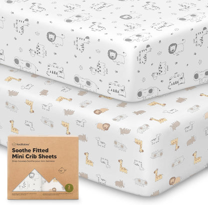 2-Pack Mini Crib Sheets Fitted - 38x26 Pack N Play Sheets for Pack and Play Mattress, Organic Cotton, Soft & Breathable Playard Bedding, Neutral Mini Toddler Bed Cover for Boys, Girls (Dragon Tale)