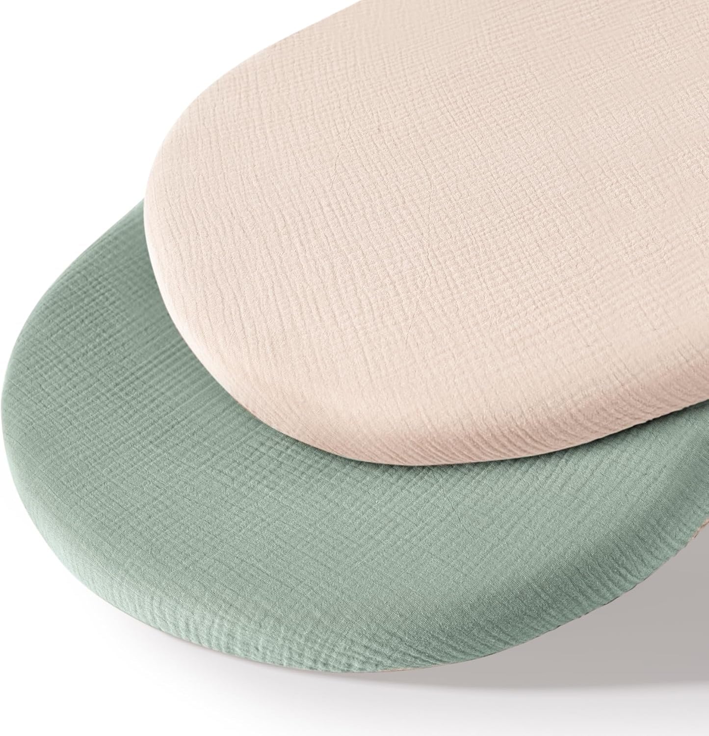 MairMore 2 Pack Muslin Fitted Bassinet Sheets for Babies, Soft & Breathable 100% Cotton Bedside Sleeper Bassinet Sheet, Moses Basket Oval Rectangle Pad/Mattress (Pink Blossom)