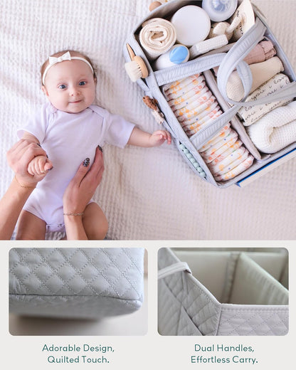 Lily Miles Baby Diaper Caddy Organizer, Quilted Nursery Storage Basket for Newborn Essentials and Diaper Changing Station, Gift for Baby Shower and Registry Must-Have (Willow Green)