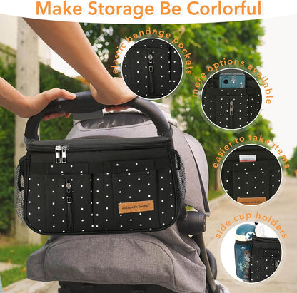 Miracle Baby Stroller Organizer Bag for Mom,Universal Stroller Storage Caddy Diaper Bag- Compatible with Most Stroller - Multifunctional Larg(Grey Star)