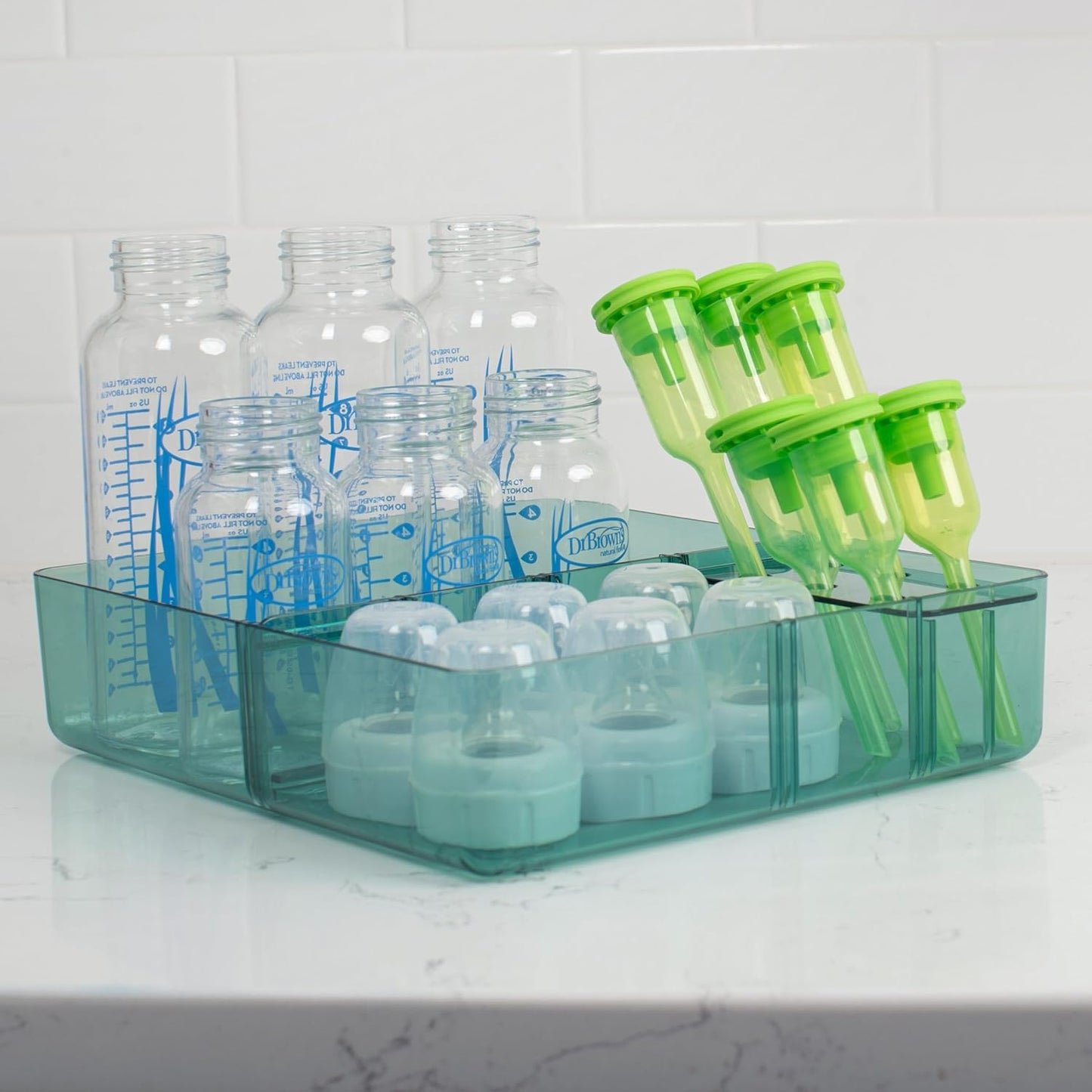 Dr. Brown's Baby Bottle Storage Tray with Customizable Compartments, Store and Organize Bottles, Parts, and Accessories, BPA-Free