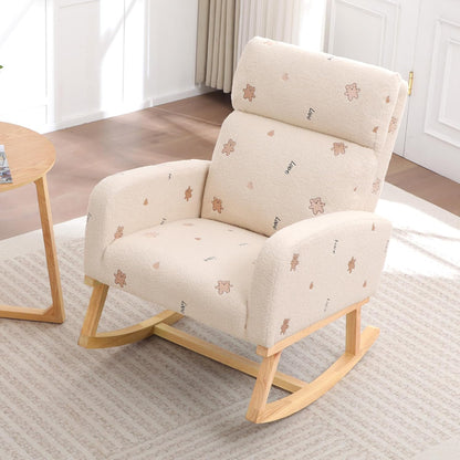 HCHAIRH Rocking Chair Nursery, Upholstered Fabricr Nursing Rocking Chairs with Soft High Back, Modern Nursery Glider Rocker for Mom Living Room, Bedroom, Camel