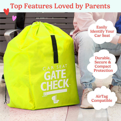 J.L. Childress Gate Check Travel Bag for Car Seats - Car Seat Travel Bag for Airplane, Includes AIRTAG Holder, Fits All Baby Carriers, Infant Carriers & Child Booster Seats - Neon Blue
