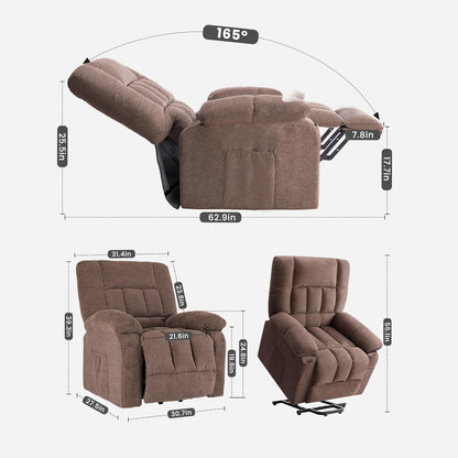 Power Lift Recliner Chair for Adult with Heated and Full Body Massage, Glider Nursery Chair with Cup Holder and USB Charge Port, Oversided Swivel Rocker Recliner for Living/Study/Bedroom Room, Brown