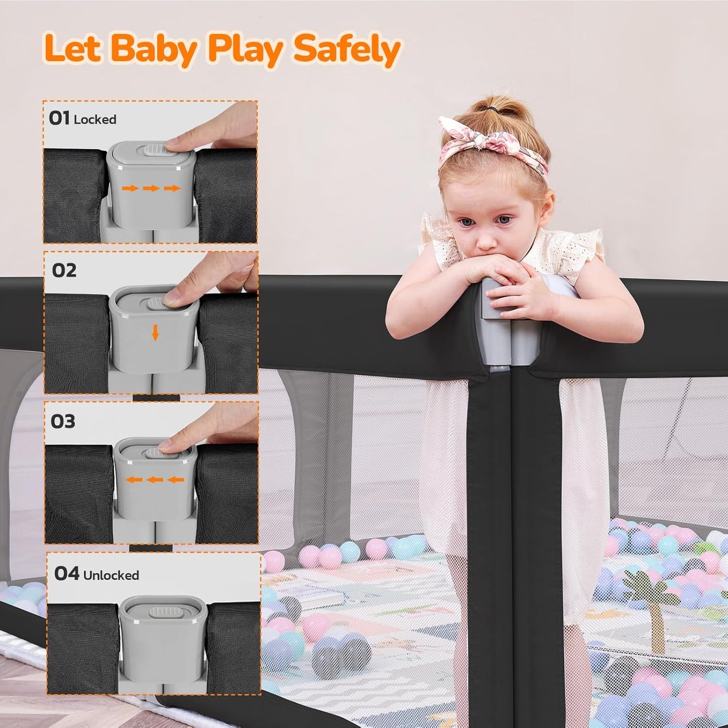 Dripex Baby Playpen, 47"x47" Small Playpen for Babies, Enhanced Safety Baby Play Yard for Indoor & Outdoor, Infant Play Pen with Soft Breathable Visible Mesh, Anti-Fall Design & Easy Setup, Grey