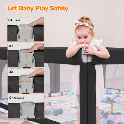Dripex Baby Playpen, 47"x47" Small Playpen for Babies, Enhanced Safety Baby Play Yard for Indoor & Outdoor, Infant Play Pen with Soft Breathable Visible Mesh, Anti-Fall Design & Easy Setup, Grey