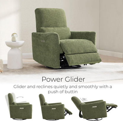 CHITA Power Recliner Chair Swivel Glider, FSC Certified Upholstered Living Room Nursery Reclining Sofa Chair with Lumbar Support, Linen