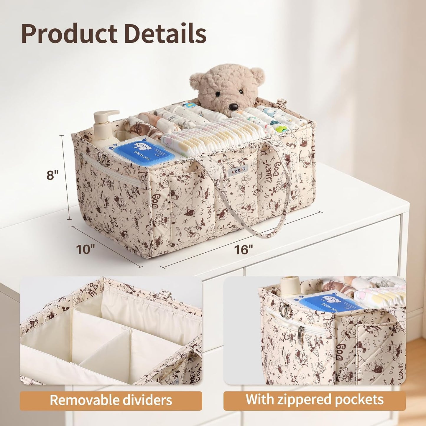 Baby Boy Essentials Diaper Caddy Organizer – Portable Storage Basket with Shoulder Strap & Stroller Hooks, Splashproof Quilted Nursery & Car Tote, Baby Gifts for Baby Shower, Classic Blue