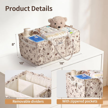 Baby Boy Essentials Diaper Caddy Organizer – Portable Storage Basket with Shoulder Strap & Stroller Hooks, Splashproof Quilted Nursery & Car Tote, Baby Gifts for Baby Shower, Classic Blue