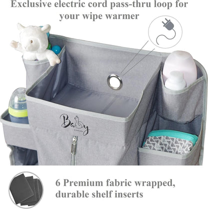 Premium Nursery Organizer | Hanging Diaper Caddy for Baby Essentials | Crib, Changing Table or Playard Storage Organizer | 8-Compartment