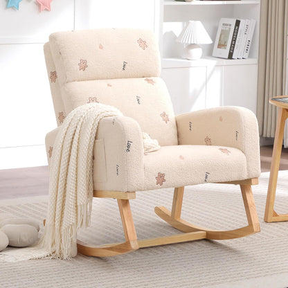 HCHAIRH Rocking Chair Nursery, Upholstered Fabricr Nursing Rocking Chairs with Soft High Back, Modern Nursery Glider Rocker for Mom Living Room, Bedroom, Camel