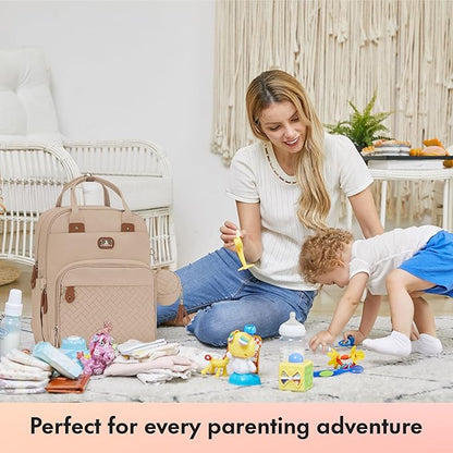 Dikaslon Diaper Bag Backpack with Portable Changing Pad, Pacifier Case and Stroller Straps, Large Unisex Baby Bags for Boys Girls, Multipurpose Travel Back Pack for Moms Dads, Milk Tea Khaki