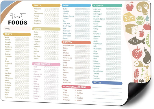 BIROYAL Baby First Foods Tracker Fridge Magnet, Led Weaning Supplies, 12"x8" Dry Erase Daily Food Log, 101 Foods Checklist Before One, Baby Feeding Essentials