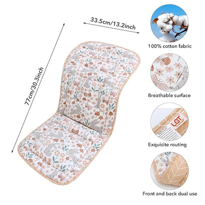 Baby Stroller Cushion,Infant Car Seat Insert-Reversible Universal Breathable and Soft Newborn seat Liner for Stroller,100% Cotton Seat Pad Liner for Newborns-34x78cm,1 Pack(Rabbit)