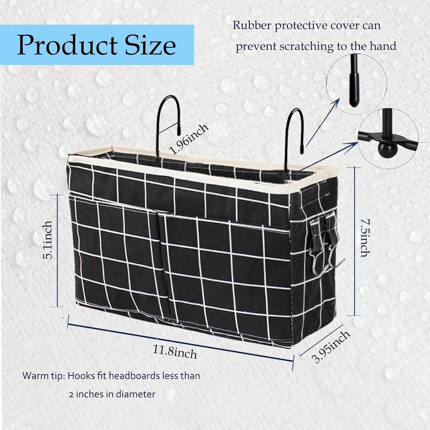 Bedside Caddy Organizer/Bedside Hanging Storage Bag Multi-Function Caddy for Bunk bed Hospital Beds Dorm Bed Rails, Holders Books Glasses Phones Magazine(White)