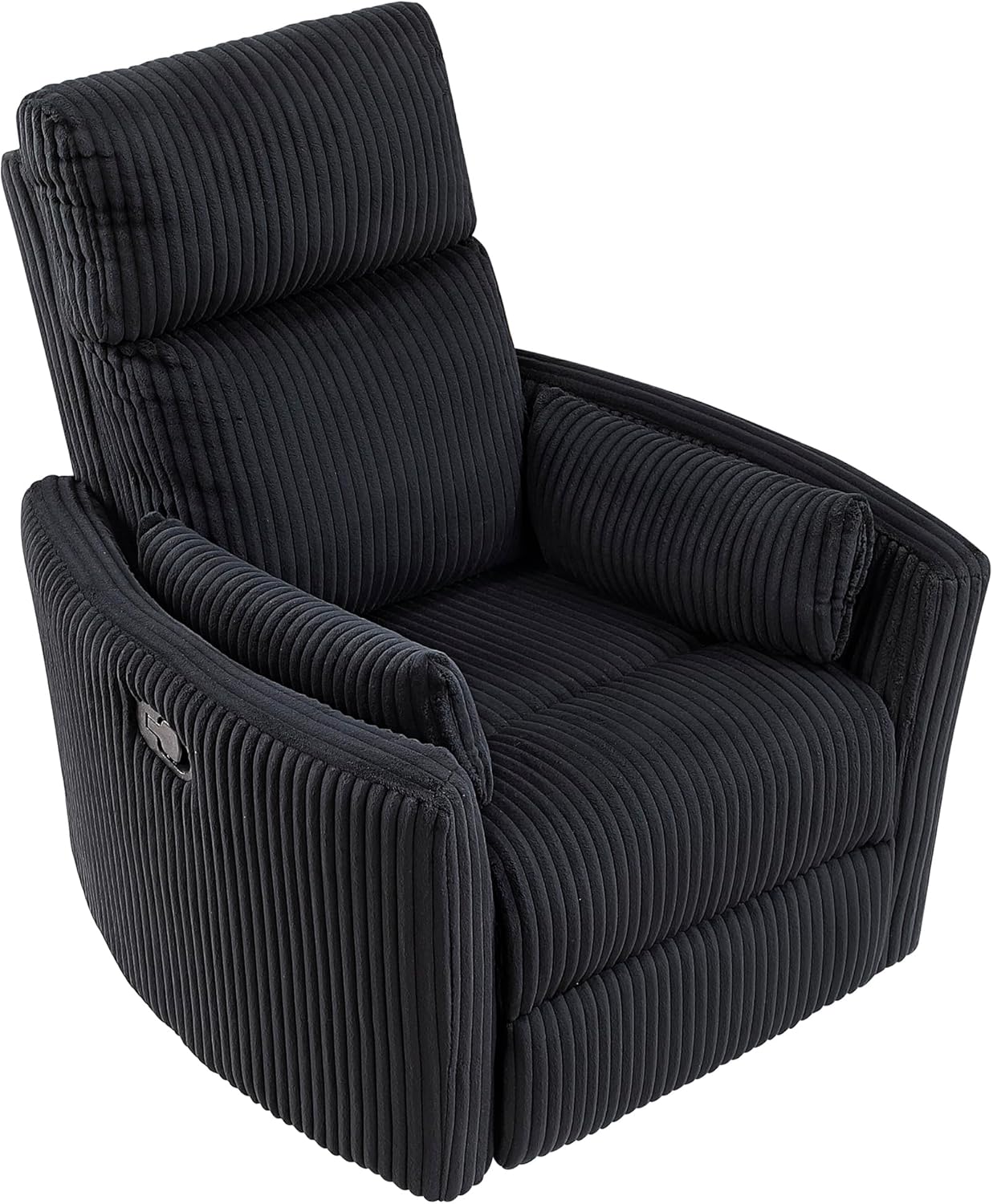 Lexicon Modern Swivel Glider Recliner Chair, Nursery Glider, Corduroy Fabric Upholstery Recliner with 2 Lumbar Pillows, Manual Reclining Sofa Chair for Living Room/Office/Apartment, Beige