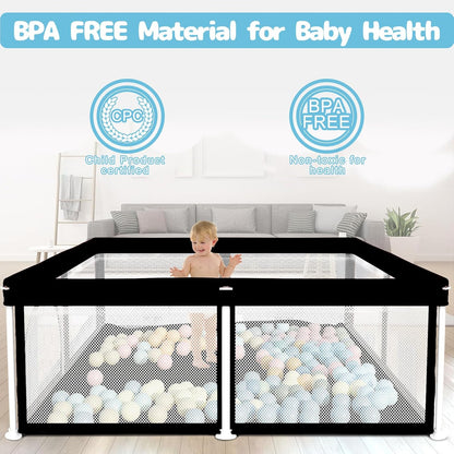 TOREVSIOR Foldable Baby Playpen with Mat, 50"×50" Collapsible Play Pen for Babies and Toddlers, Indoor & Outdoor Kids Safety Play Pen, Portable Play Yard, Foldable Baby Playpen with 50 Ocean Balls