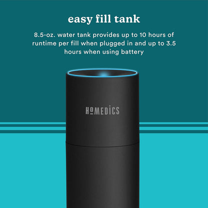 Homedics Portable Humidifier - Small Air Humidifiers for Bedroom, Plants, Office, Travel - Cool Mist Humidifiers, Color-Changing Accent Light, 2 Mist Settings, Matte White