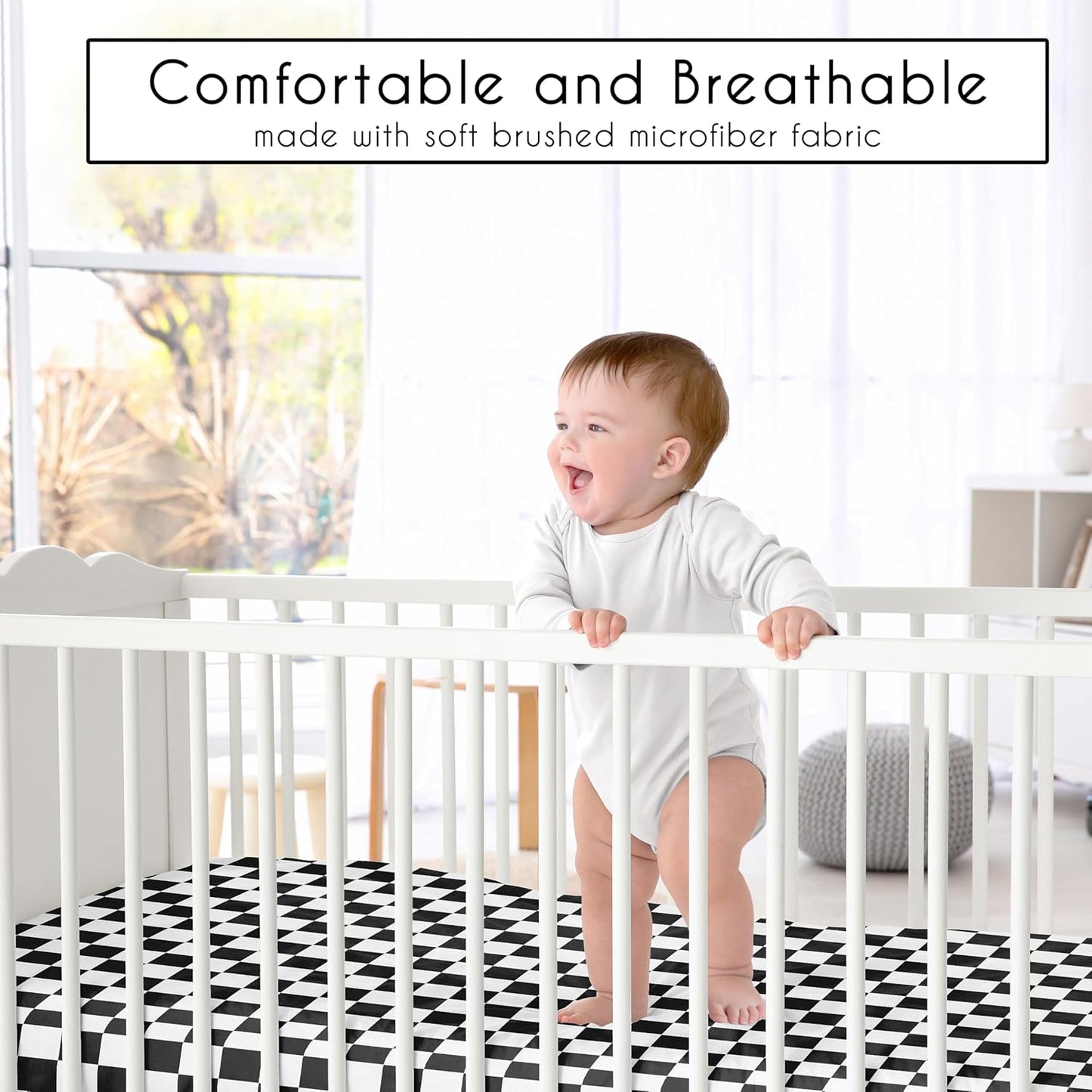 Sweet Jojo Designs 2-Piece Baby Bassinet Sheets Set (Black/White Gingham Checkered Plaid) for Boy/Girl, Infant Newborn Nursery, Oval, Rectangle & Hourglass Mattress (Solid Onyx & Classic Checkerboard)