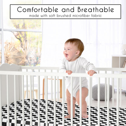 Sweet Jojo Designs 2-Piece Baby Bassinet Sheets Set (Black/White Gingham Checkered Plaid) for Boy/Girl, Infant Newborn Nursery, Oval, Rectangle & Hourglass Mattress (Solid Onyx & Classic Checkerboard)