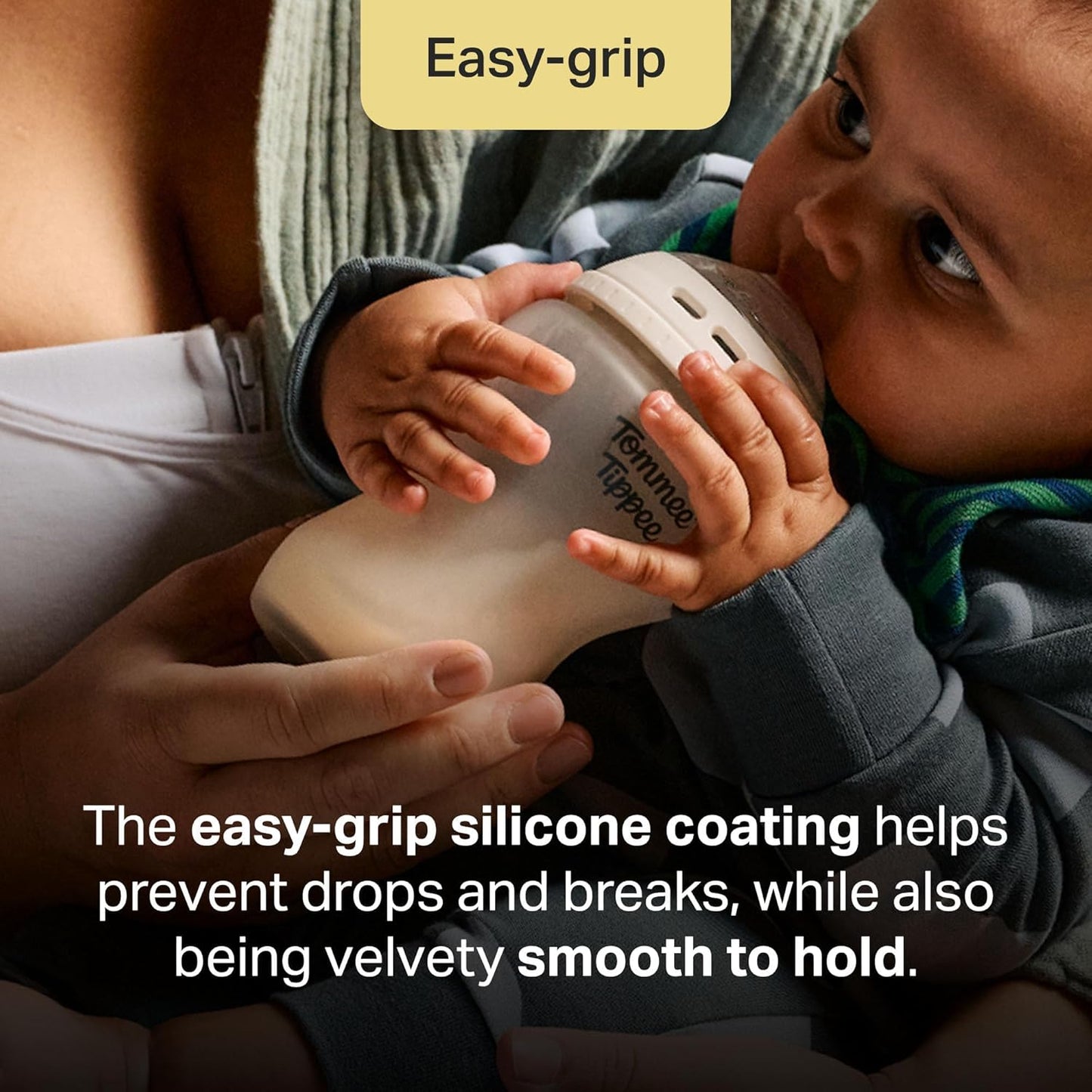 Tommee Tippee Silicone Coated Glass Baby Bottles for Feeding, 9 0z, Anti-Colic, 0+ Months, Slow Flow Breast-Like Nipple, Shatter-Proof Glass, BPA Free, Pack of 2