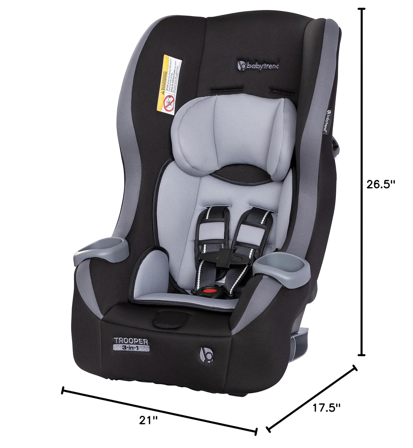 Baby Trend Trooper™ Slim 3-in-1 Convertible Car Seat, Dash Black – Slim Fit, 3-in-1 Growth Modes, Lightweight Design, Adjustable Comfort Padding