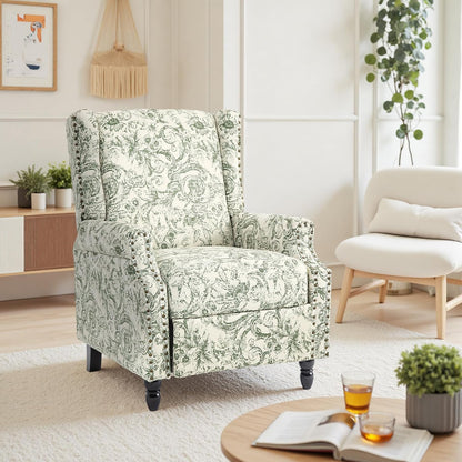 Swivel Rocker Recliner Chair, Manual Nursery Glider Recliner, Floral Fabric Wingback Accent Chair with Adjustable Backrest & Footrest for Small Spaces Living Room Bedroom (Plants Floral, Set of 1)