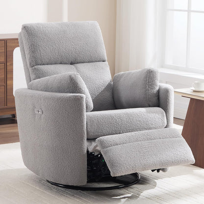 Power Recliner,Nursery Swivel Glider Rocking Chair with USB Port,Upholstered Adult Electric Recliner Rocking Chair with 2 Pillows for Living Room Bedroom (Beige Corduroy, Power-Driven)