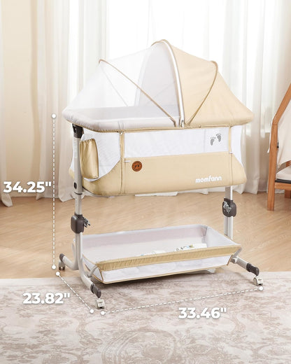 MOMFANN Baby Bassinet Bedside Sleeper, Upgraded Stability Bedside Crib with Full Mesh Sides, Soft Sheet, 6-Height Adjustment, Storage Basket, Easy Folding Portable Bassinet for Newborns, Gray