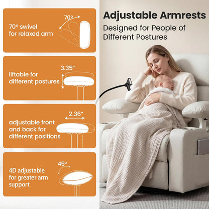 Power Rocking Chair Nursery with Adjustable Armrests and Headrest, Swivel Rocker Recliner with Electric Lumbar Support, Glider Recliners for Breastfeeding, Nursing Chair with USB, Cup Holder, Beige