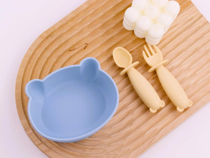 Silicone Bear Shaped Baby Bowl with Suction, Spoon & Fork for Babies 6+ Months, Infant Feeding BLW Baby Essentials Must Haves, BPA Free, Dishwasher Safe (Very Bear)
