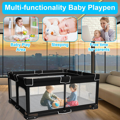 Grobeybees Playpen for Babies and Toddlers, Small Baby Playpen, Playard with Bag, Indoor & Outdoor Play Pen, Sturdy Safety Baby Play Yard with Soft Breathable Mesh(Black, 36x36 inches)