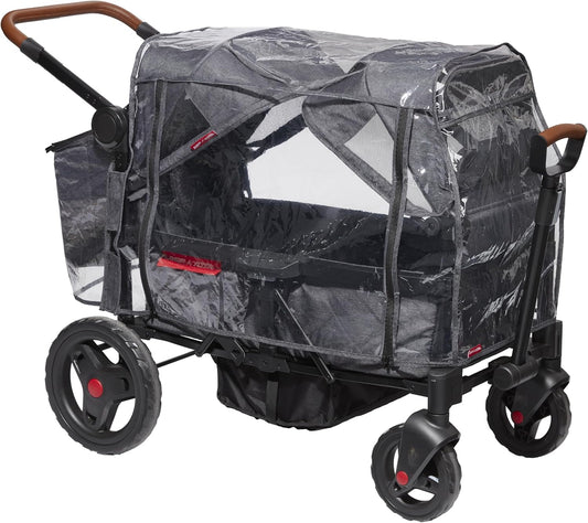 Radio Flyer Voya Quad Stroller Wagon Rain Cover with Storage Bag, Black, Waterproof Stroller Cover for 4-Seater Wagon with High Sides, Fast-Drying Design, Zippered Side Panel for Easy Access