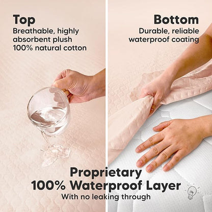 2-Pack Waterproof Crib Mattress Protector Cover Fitted - Quiet Baby Crib Mattress Pad Sheets, 52" x 28" Soft Quilted Cotton Baby Sheet, Machine Washable, Easy Fit, Durable (Mist Rose/Mavy)