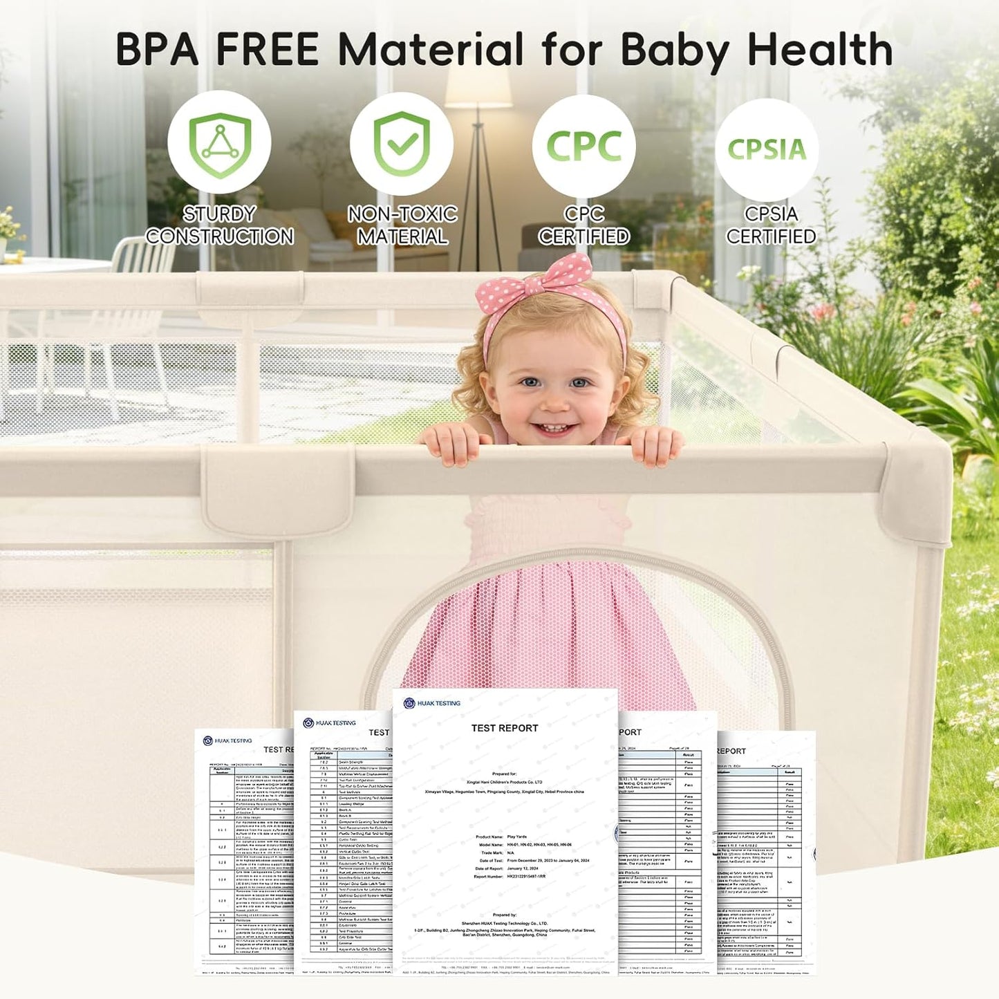 Baby Playpen with Mat 79x71inch - Extra Large Play Pen for Babies and Toddlers Indoor & Outdoor Baby Playard with Soft Breathable Mesh Cover - Sturdy Foam Infant Gate Playpen(Apricot)