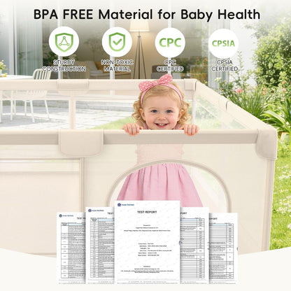 Baby Playpen with Mat 79x71inch - Extra Large Play Pen for Babies and Toddlers Indoor & Outdoor Baby Playard with Soft Breathable Mesh Cover - Sturdy Foam Infant Gate Playpen(Apricot)