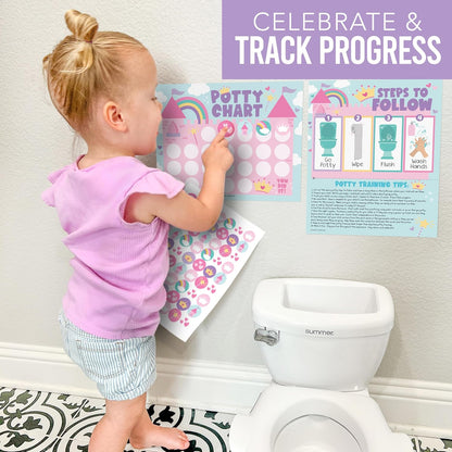 Hadley Designs Potty Training Chart for Toddlers Girls -10 Sticker Potty Chart for Toddlers Girls, 8.5x11" Potty Training Sticker Charts for Toilet Success, Unicorn Toddler Reward Chart for Kids