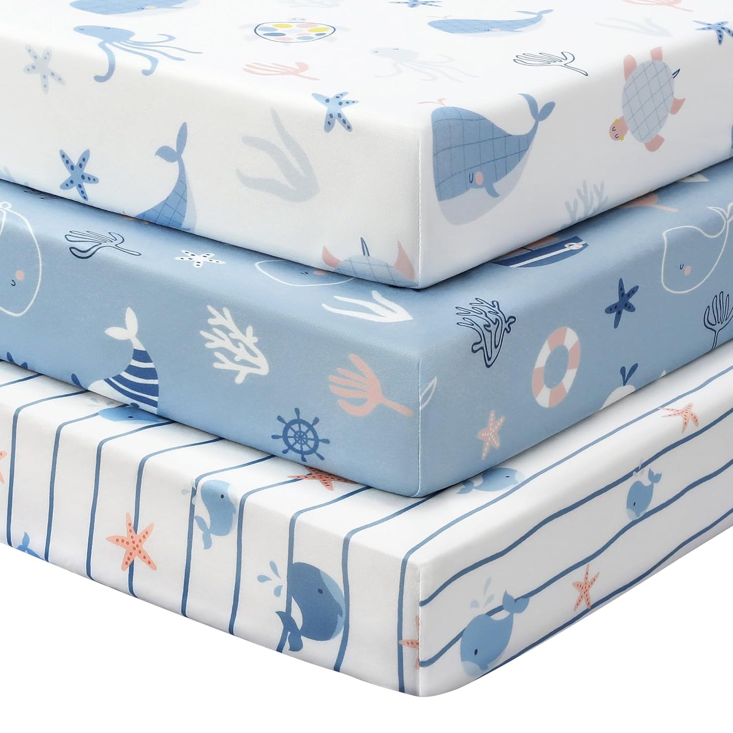 Baby Mini Crib Sheets Girl, Portable 38”x26” Pack and Play Sheets Fitted for Playard and Pack N Play Mattress, 3-Pack Soft Microfiber Pink Rainbow