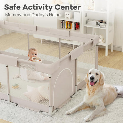 ZEEBABA Baby Playpen with Mat, Playpen for Babies and Toddlers, Small Baby Play Pens, Play Yard for Infants with Play Mat, 47x47inch Playard with Gate