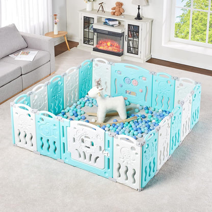 Albott Baby Fence Kid Playpen 18 Panel Albott Play Yard - Foldable Kids Safety Activity Center Playard Safety Lock Gate,Adjustable Shape, Portable Design for Indoor and Outdoor (18 Panel, Grey+White)