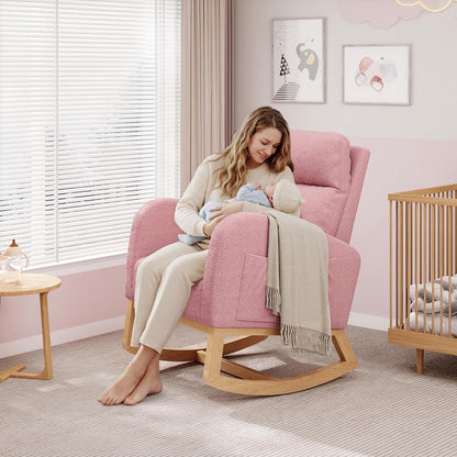 Modern Nursery Rocking Chair, Upholstered Glider Rocking Chair for Living Room, Comfortable Rocker Recliner with Side Pocket, Rocker Glider for Bedroom, Nursing Room