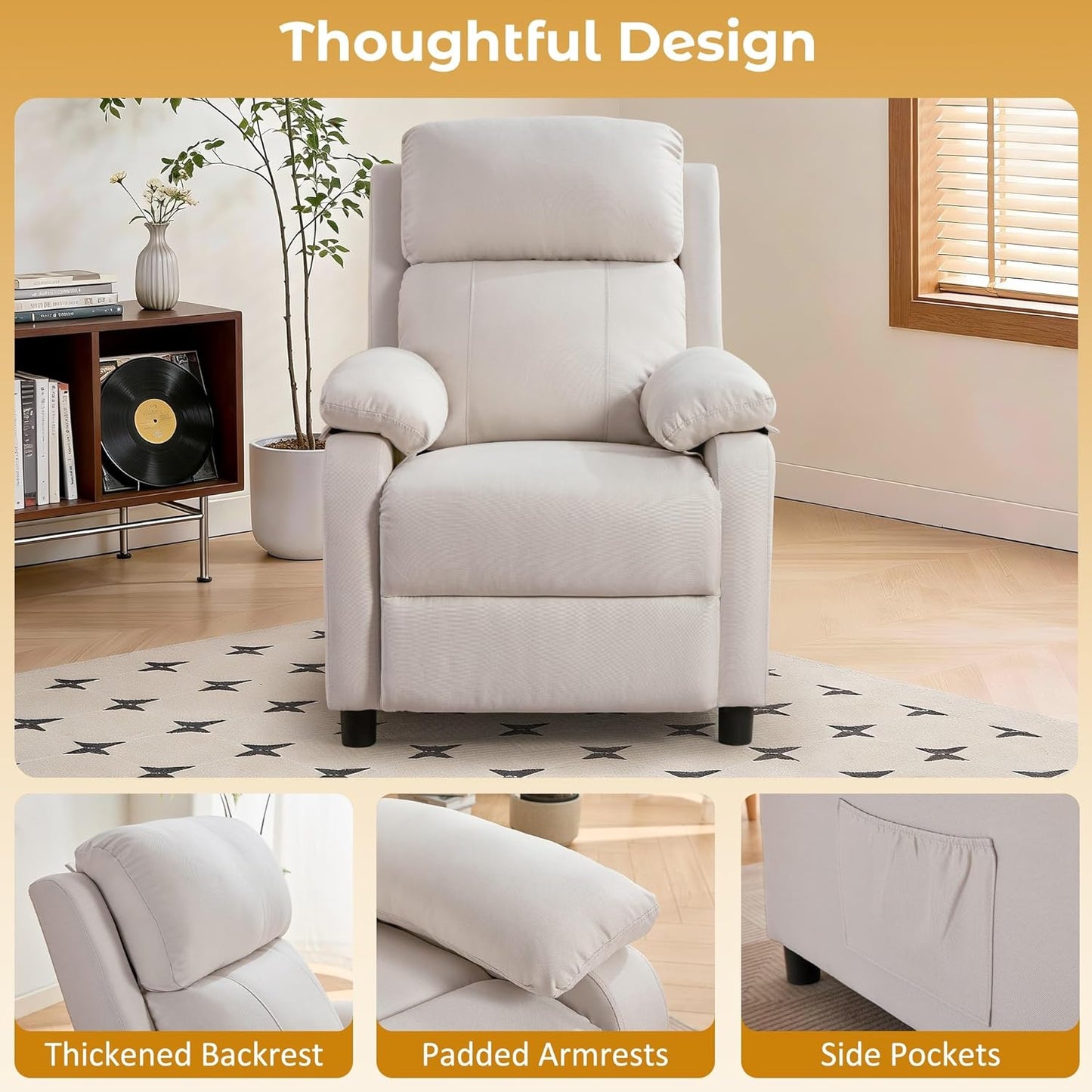 Korser Recliner Chair, 360 Swivel Rocker Chair for Adults, Small Rocking Recliner for Small Spaces, Upholstered Fabric Glider Recliner Nursery