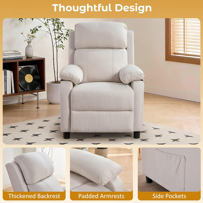 Korser Recliner Chair, 360 Swivel Rocker Chair for Adults, Small Rocking Recliner for Small Spaces, Upholstered Fabric Glider Recliner Nursery