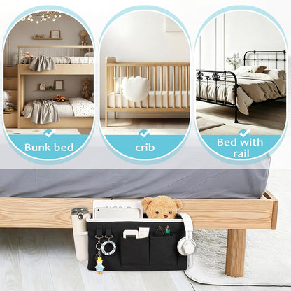 Loghot Bedside Caddy/Bedside Storage Bag Hanging Organizer for Bunk and Hospital Beds,Dorm Rooms Bed Rails,Can be Placed Glasses,Books,Mobile Phones,Keys (White)