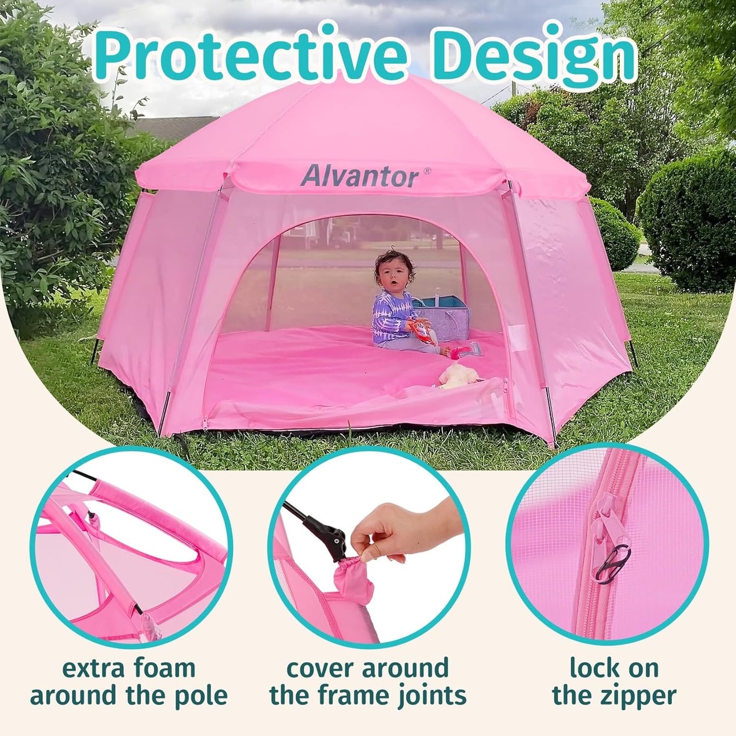 Alvantor® Baby Playpen Pop Up Play Yard 84"x84"x44”Large Mesh Kids Toddler Play Pen Indoor & Outdoor Safe Space Foldable Lightweight Mosquito Playpen Canopy for Infants Toddlers Pets, Navy
